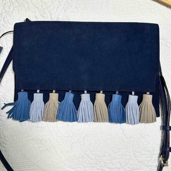 Rebecca Minkoff Handbags - Rebecca Minkoff Navy Women's Love Suede Crossbody With Tassels Purse Bag Clutch